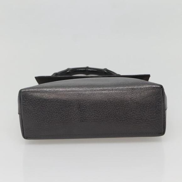 GUCCI Bamboo Hand Bag Leather Gold Charcoal Gray 001 3444 001 3444 - Picture 9 of 12